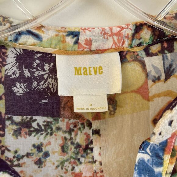 Anthropologie Maeve Abella Blouse Floral Patchwork Crochet Trim Top Size 0 - Picture 3 of 16